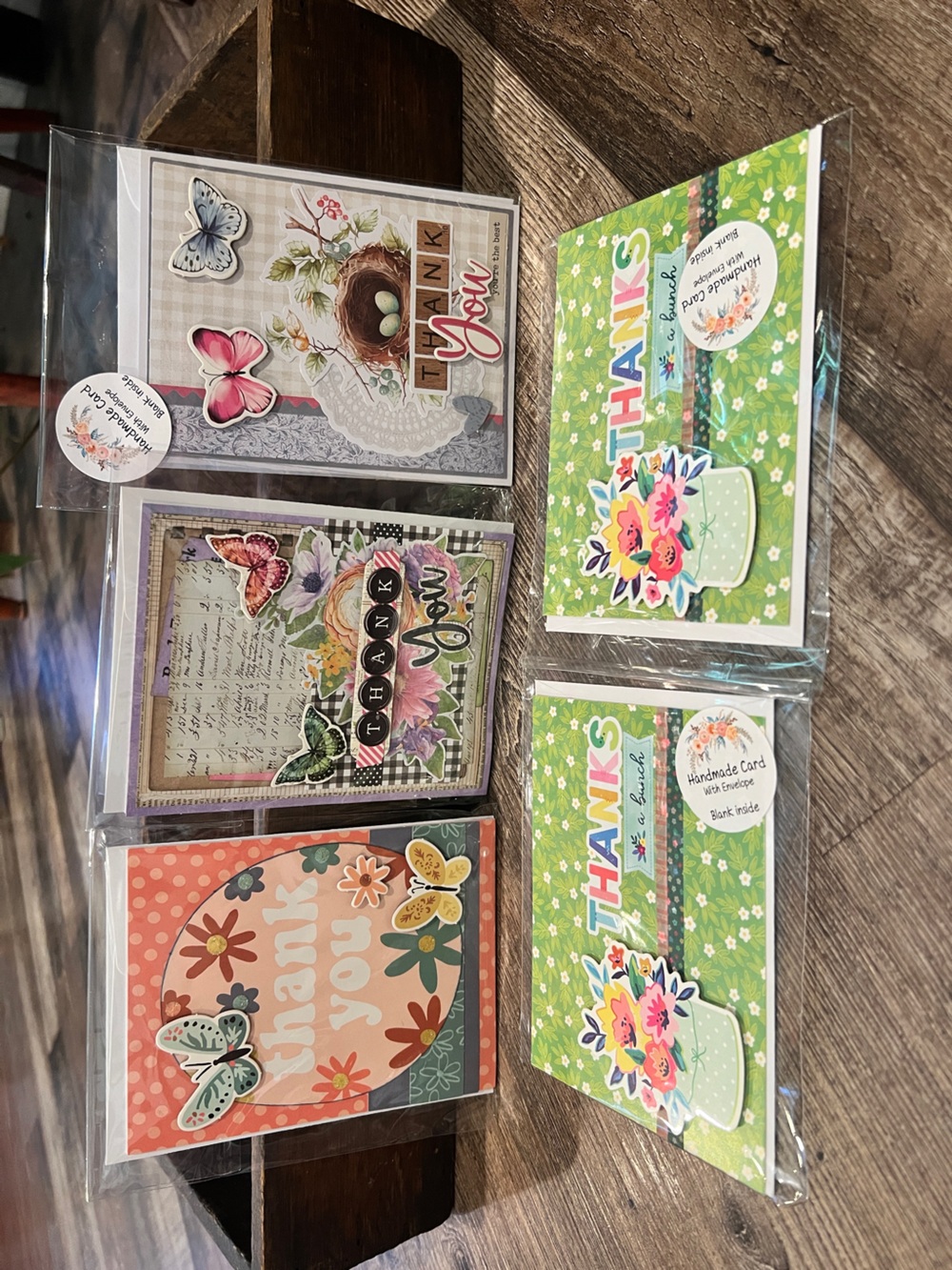 Handmade Thank You Card Set - Green & Multicolor Floral Design